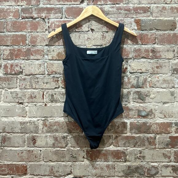 Aritzia Babaton Contour Thong Bodysuit Black Double Layer Square Neck Size Small - Picture 2 of 10